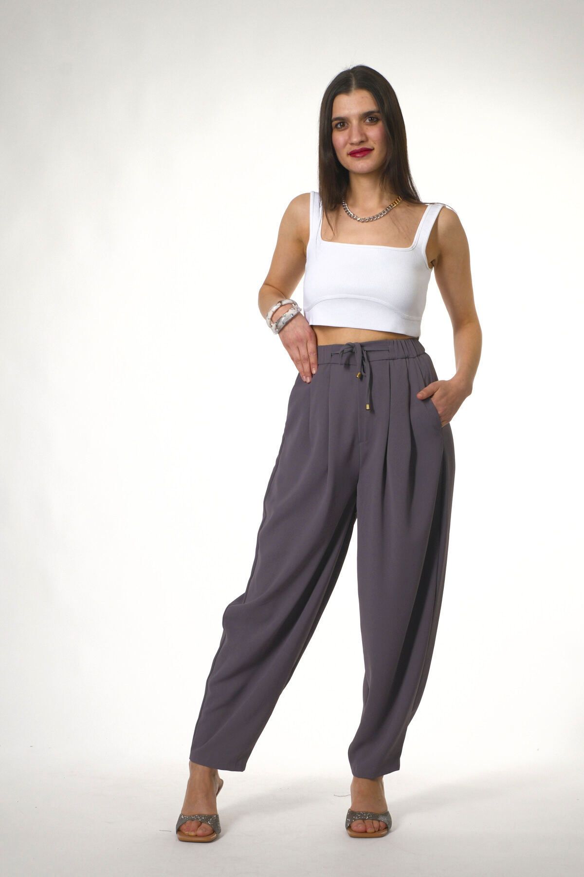 ABBRA-Women's Elastic Waist Slouchy Pants 6