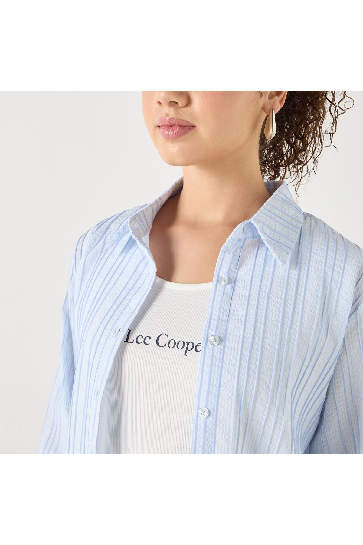 Lee Cooper-قميص مخطط بأكمام طويلة وأزرار للإغلاق 4