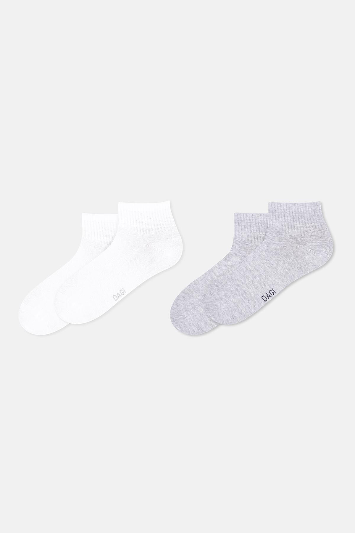 Dagi-White-Grey Melange Men's 2-Piece Sports Socks 1