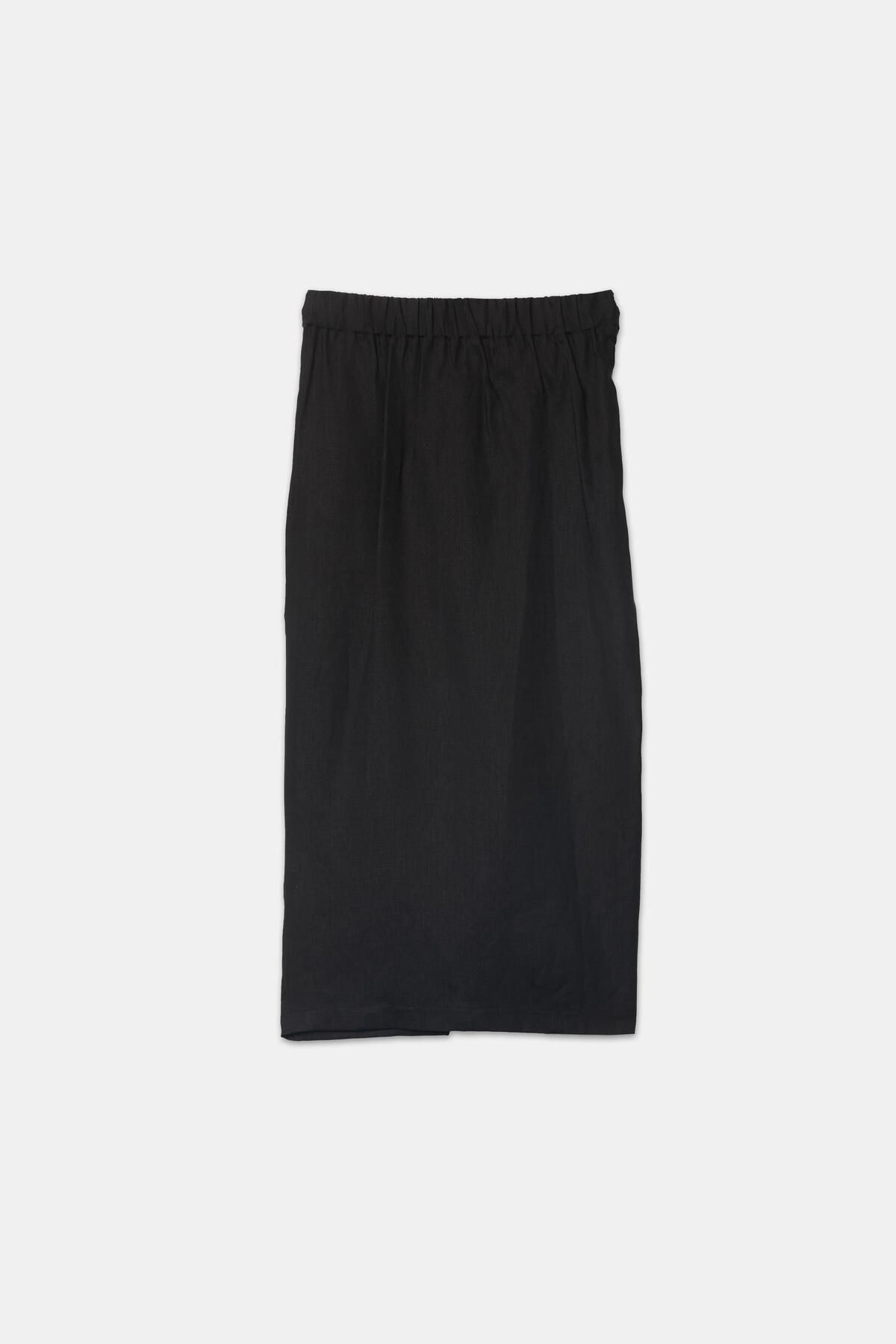 Setre-Black Linen Skirt with Waist and Slit Detail 2