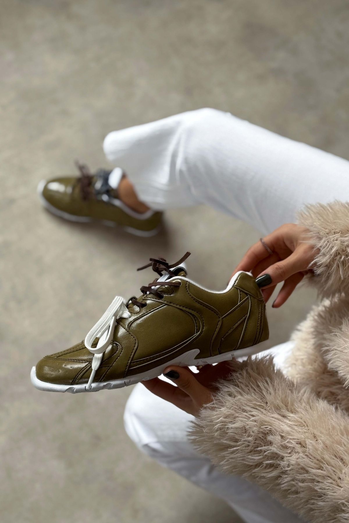 NİŞANTAŞI SHOES-Fabian Light Green Matte Flat Sole Women's Lace-Up Sports Shoes 2