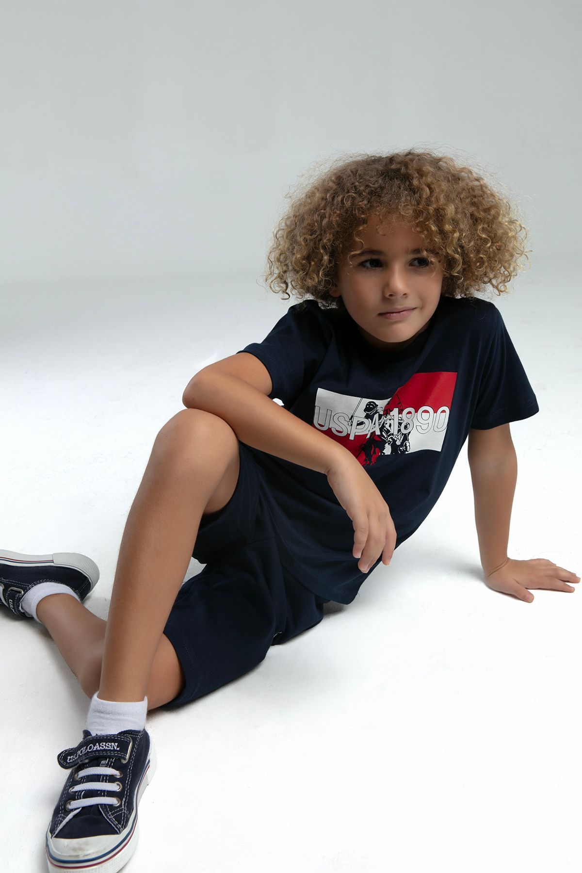 U.S. Polo Assn. Licențiat Uspa 4-14 Ani, Țesătură 100% Bumbac, Imprimare Digitală, Guler Pentru Bicicletă, Set De Bermude Pentru Băieți De Jos-sus
