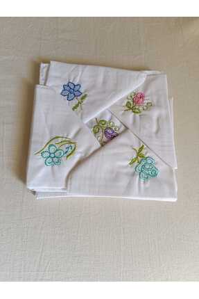 ASPA Çiçek İşlemeli Mendil 6 Adet 28x28 cm %100 Pamuk Hediyelik Okuluk Nakışl...