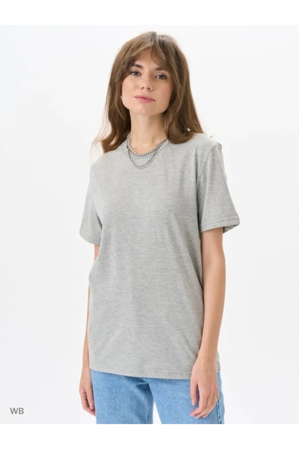 COMBİNE MİCHAİL-Women's Grimelange 100% Cotton Crew Neck Basic T-Shirt 2