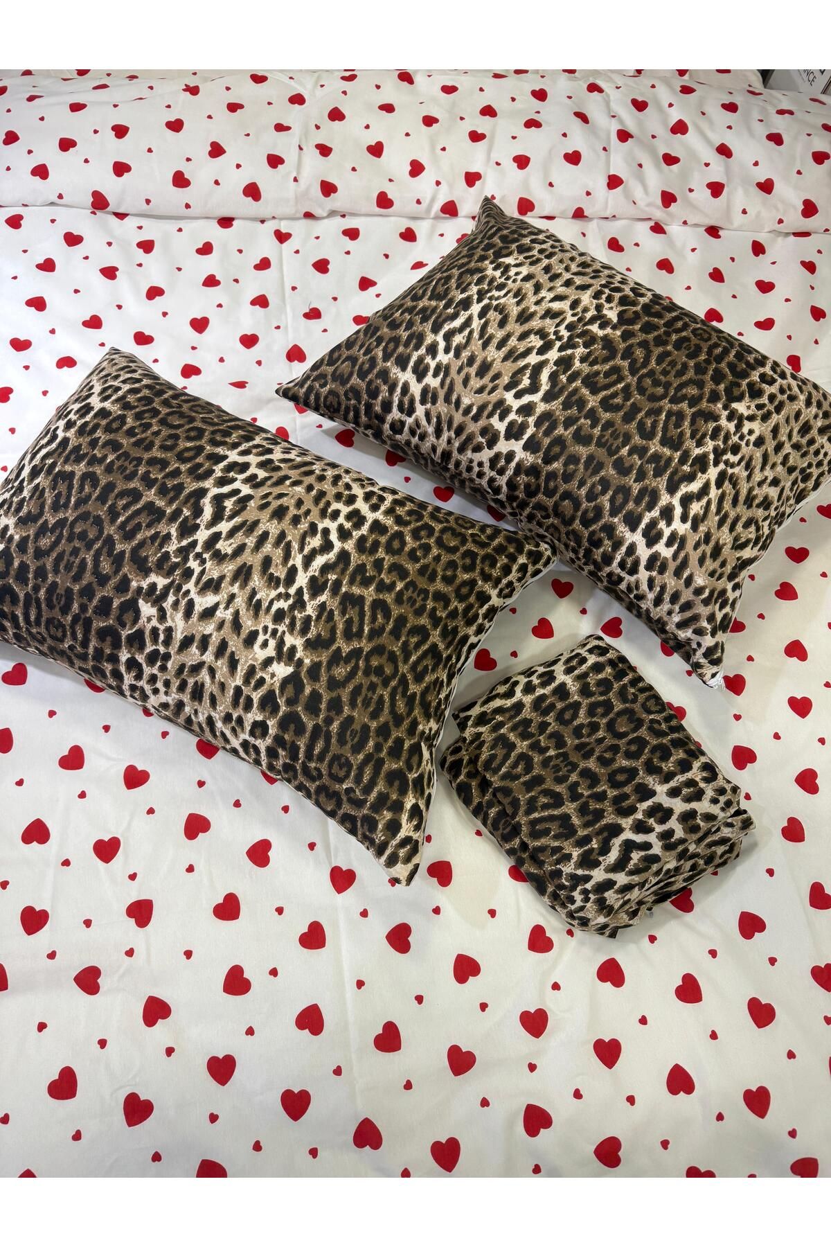 ŞENER HOME-Leopard Patterned Double (Fitted) Fitted Sheet 2 Pillowcases 160X200 24 cm 3