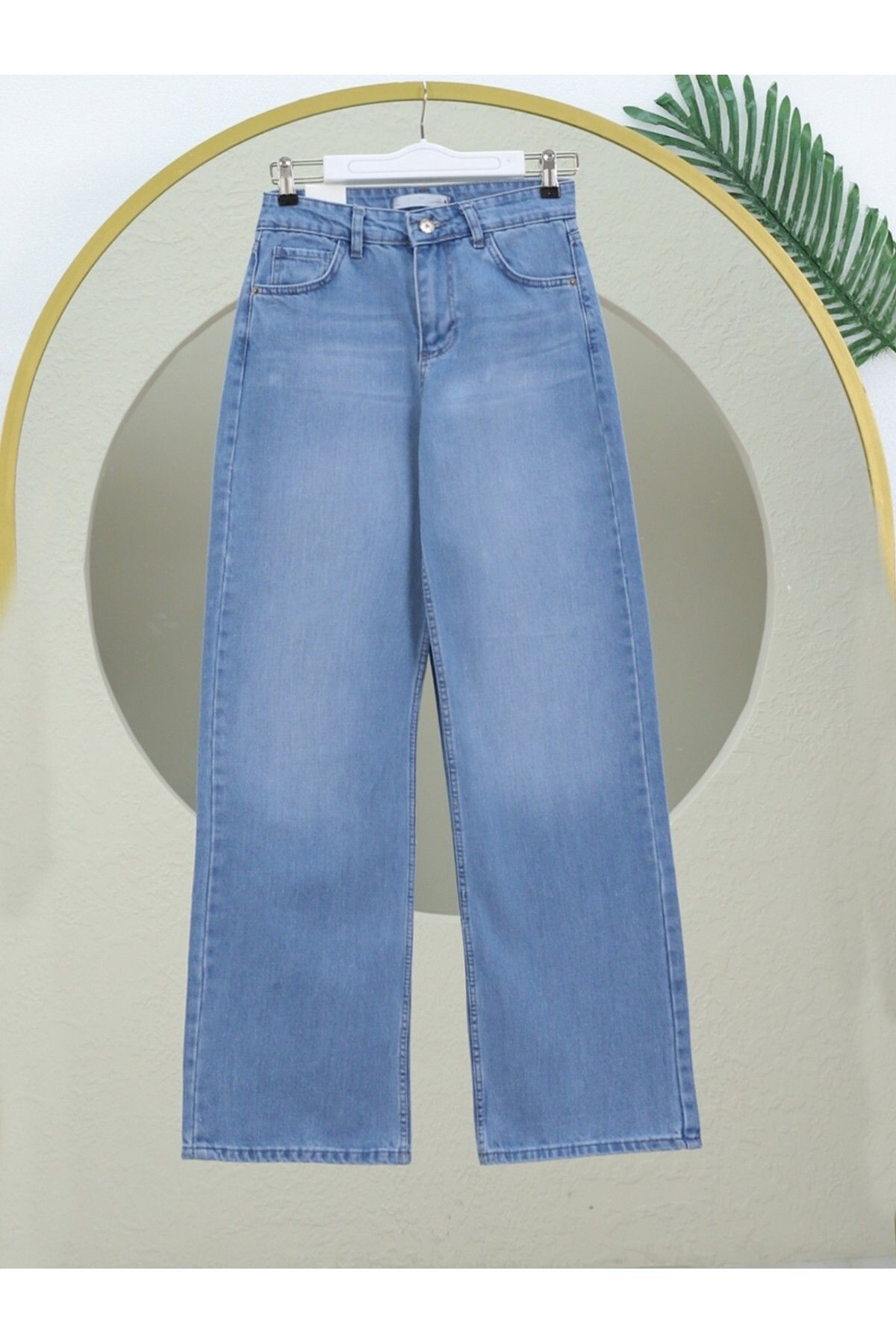 Modamorfo Pantaloni Din Denim Cu Talie Înaltă Cu Buzunare Multiple - Ice Blue Femeie - 32