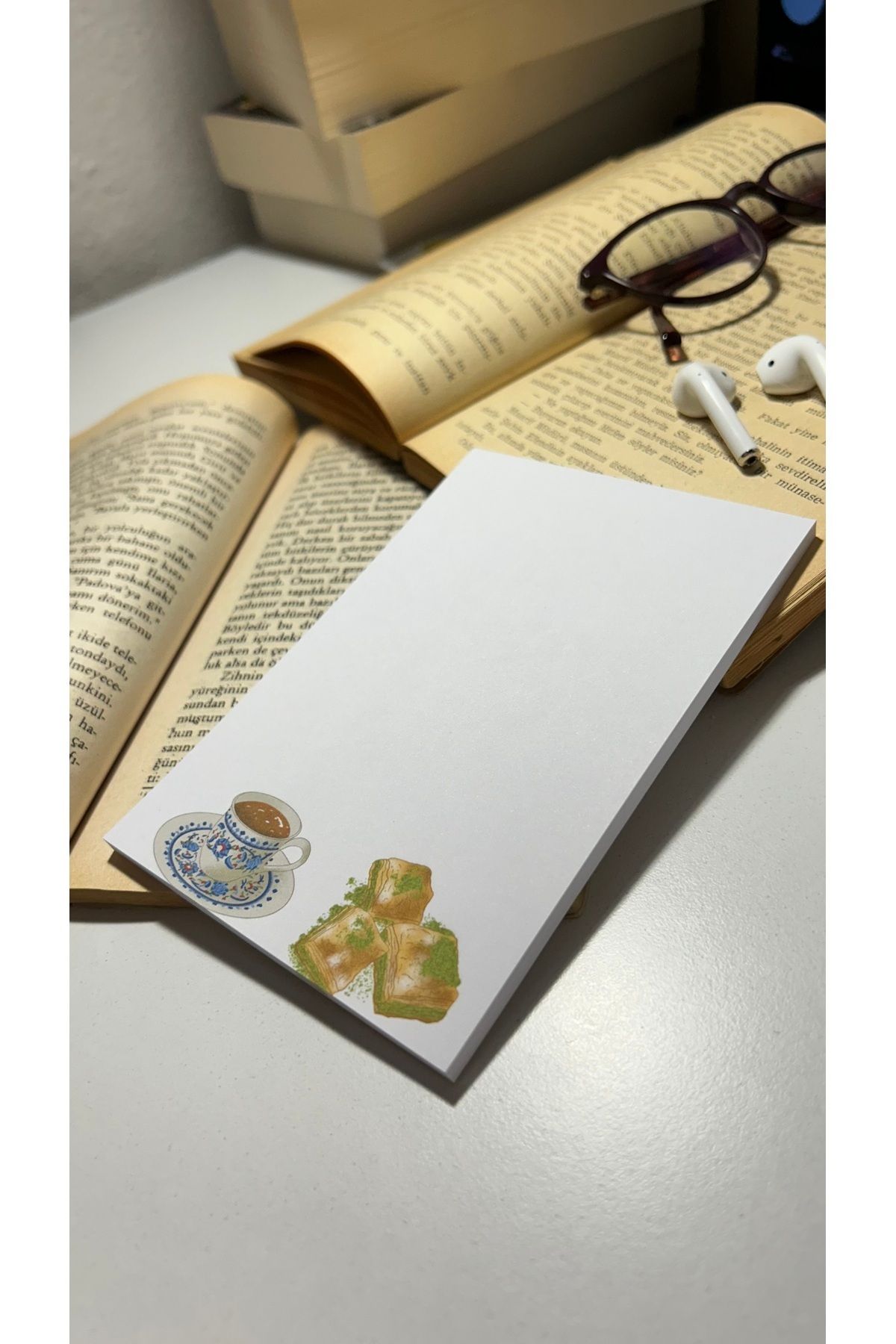 Handeto Kraft-Baklava Turkish Coffee Memo Pad Notepad Check Pluck Notebook, Glue Memo Pad, A6 Notebook, Unlined Notebook 6