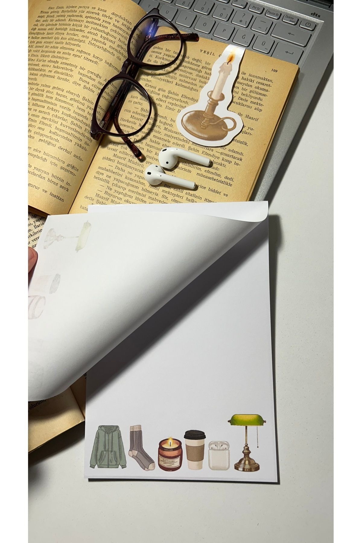 Handeto Kraft-Cozy Themed Notepad Pull Pull Notebook, Glue Memo Pad, A5 Notebook, Unlined Notebook 4