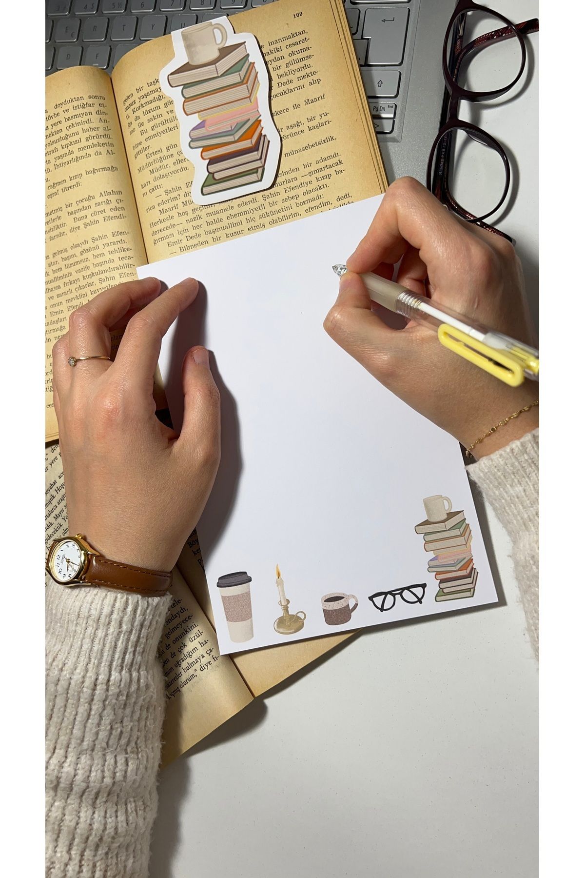 Handeto Kraft-A5 Book Coffee Notepad - Check Pluck Notebook with Glue Memo Pad and No Line Notebook 2