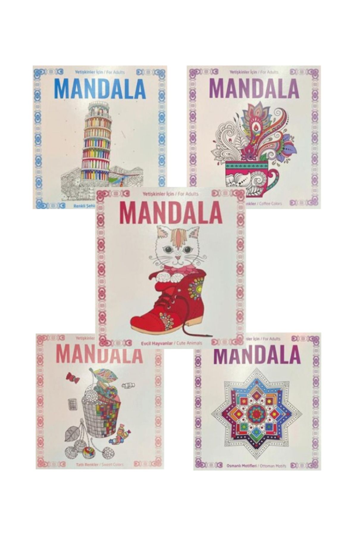 Pembe Pasaj Yetişkinler Için Stres Önleyen Mandala Seti 5 Farklı Kitap