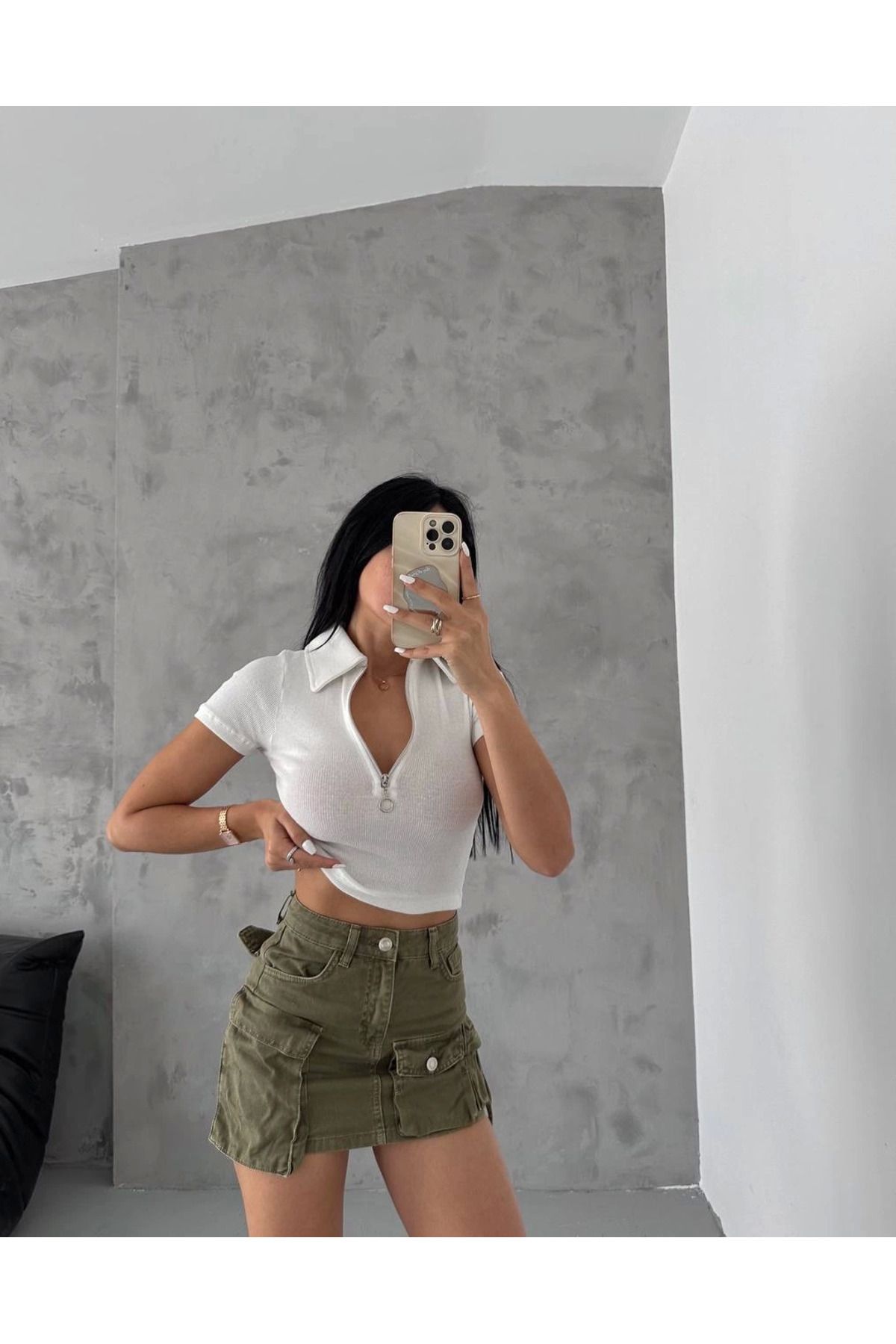 THEFOF Fitilli likralı furmuarlı yaka crop beyaz bluz pamuklu yumuşacık