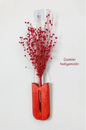 orearts Ahşap Duvar Vazosu Ile Sıcak Kırmızı Çiçek (ÇİÇEKLERLE BİRLİKTE)