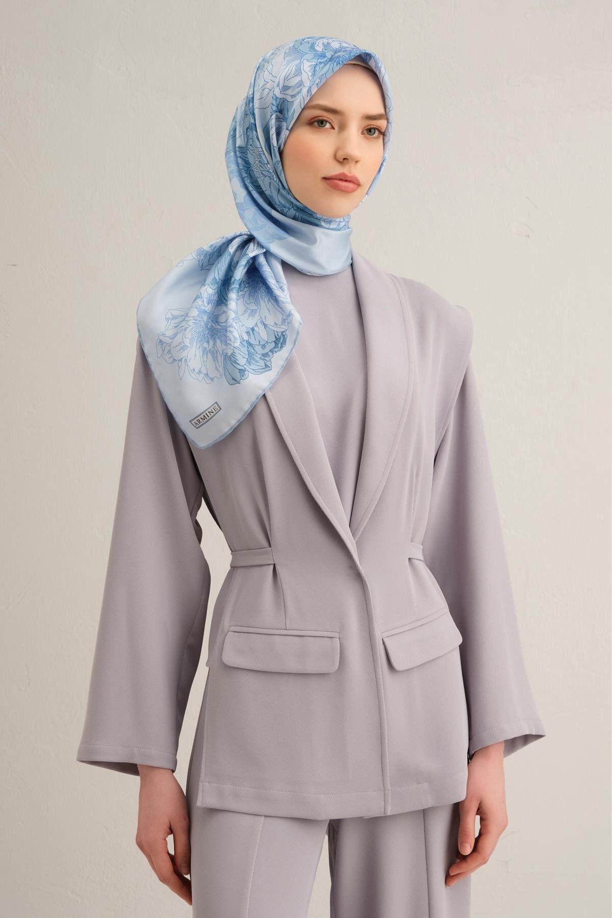 Armine-Patterned Pure Silk Twill Scarf 9330- in 81 Models 2