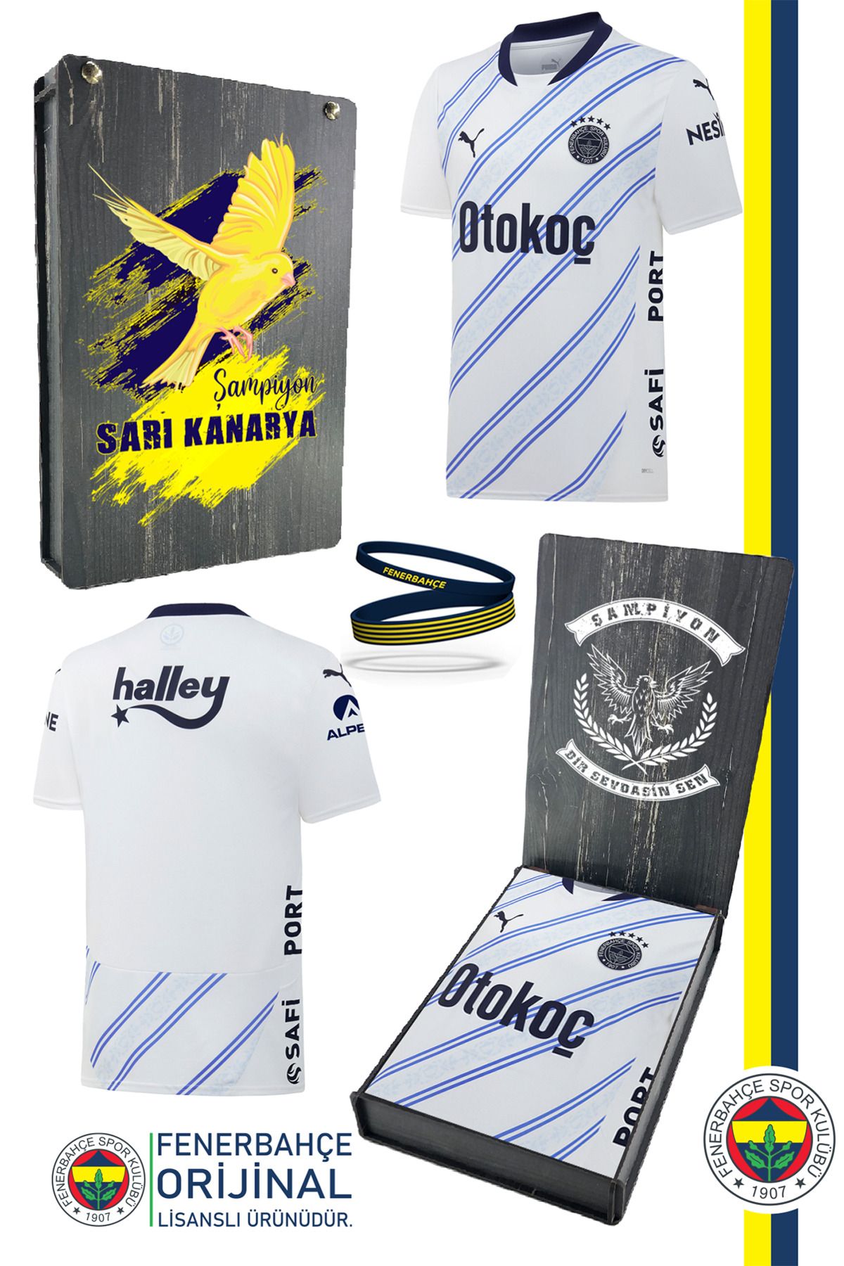 Fenerbahçe Orijinal 24/25 Beyaz Forma & Silikon Bileklik Set Hediyelik Ahşap Kutulu
