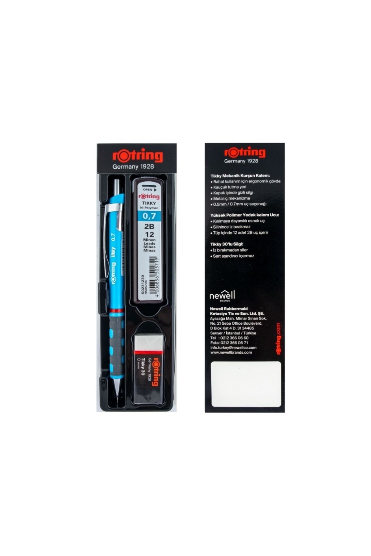 Rotring-|   Tikky Versatil Pencil School Set, 0.7 mm Nib, Light Blue with Eraser and 12 Nibs Gift 6