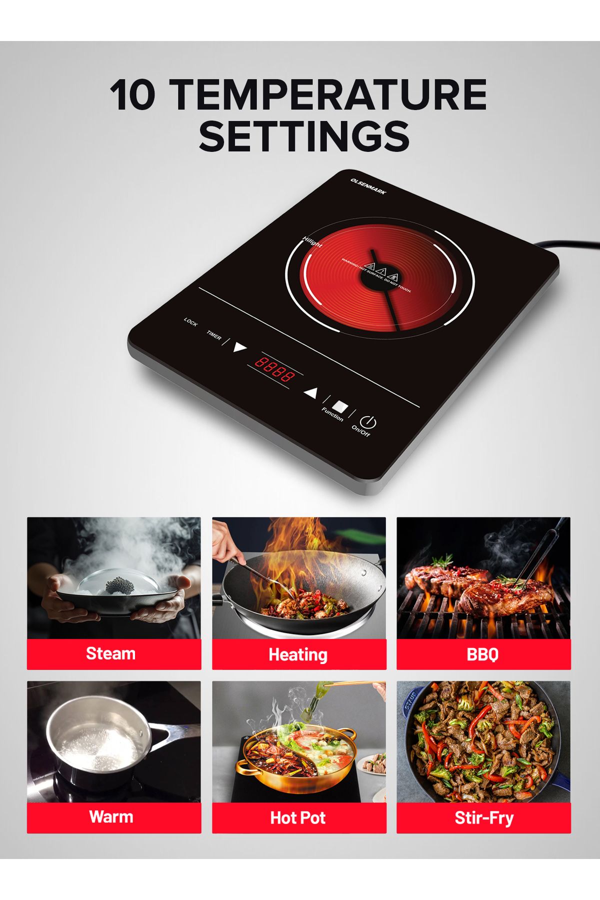 Olsenmark-Digital Induction Cooker 2000w Omic2091 Infrared Cooker Multi Stage Cooking 3