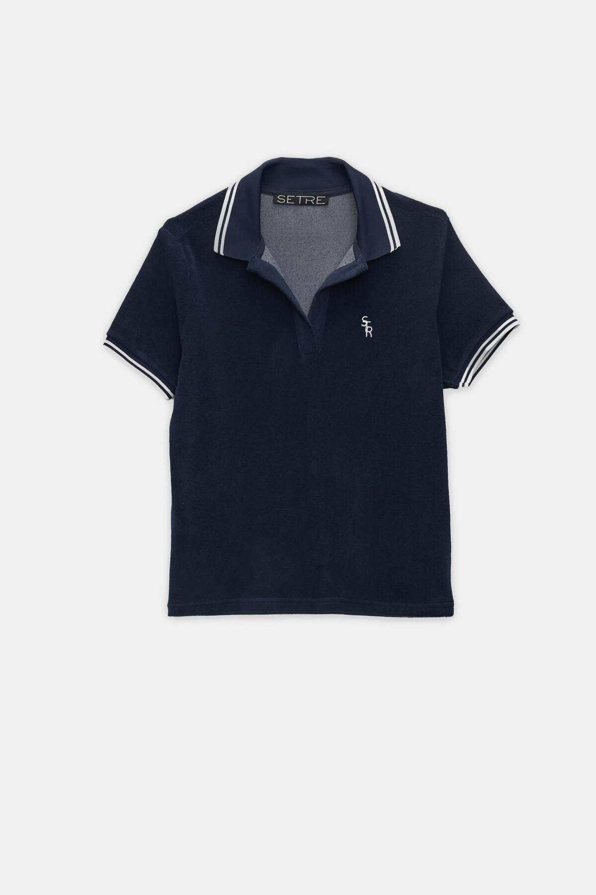 Setre-Navy Blue Collar and Stripe Detailed T-Shirt 6