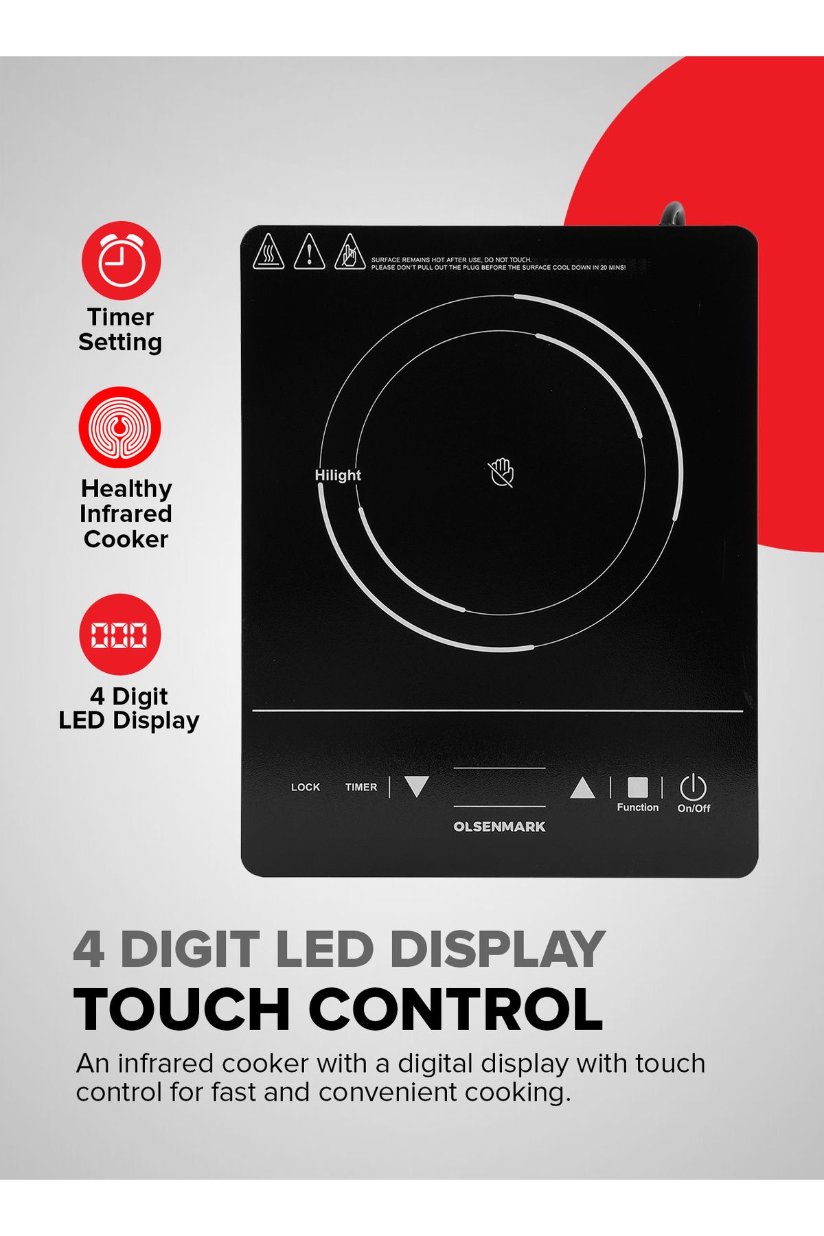 Olsenmark-Digital Induction Cooker 2000w Omic2091 Infrared Cooker Multi Stage Cooking 2