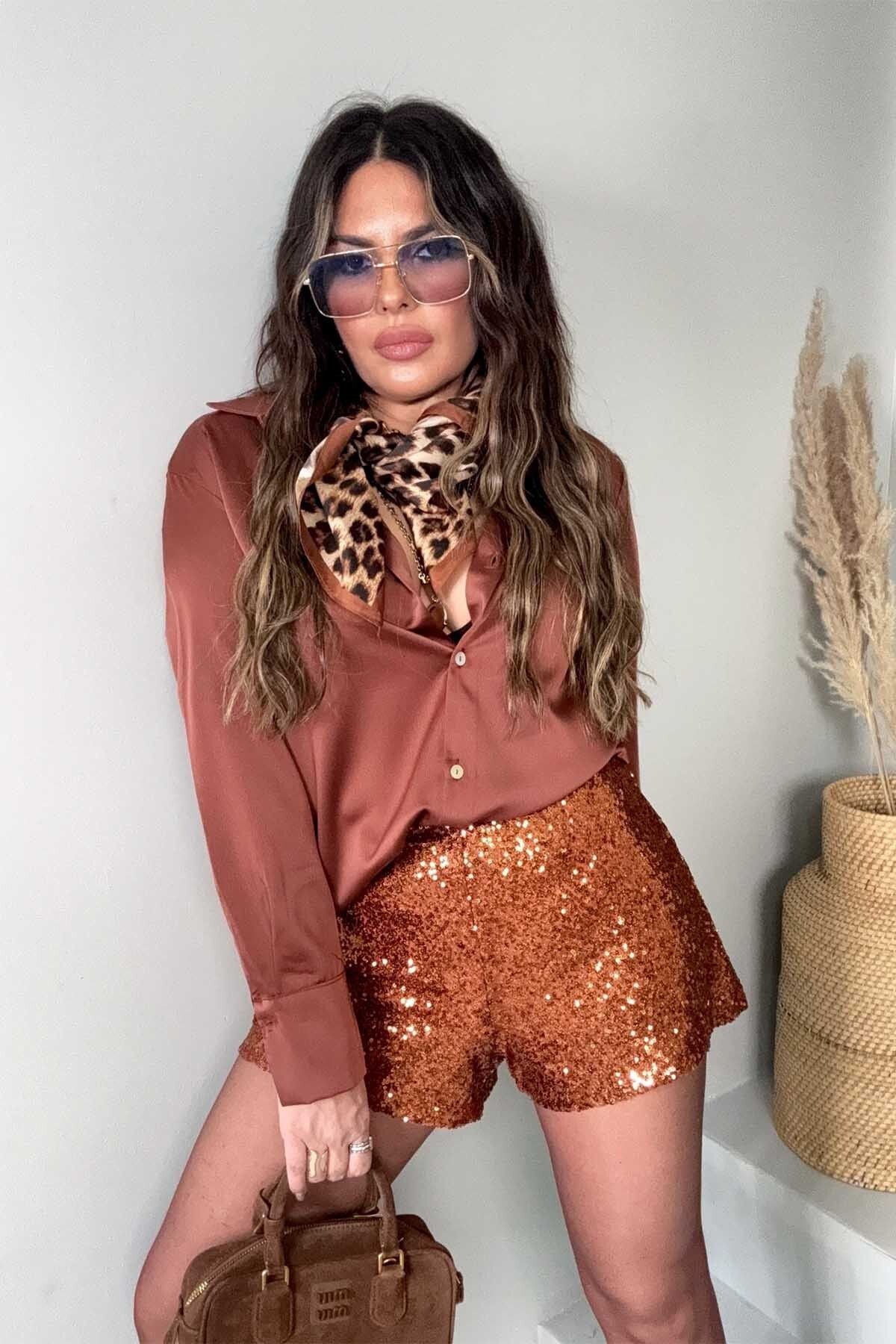 Sohotique By P-Zr Sequin Shorts and Tan 2