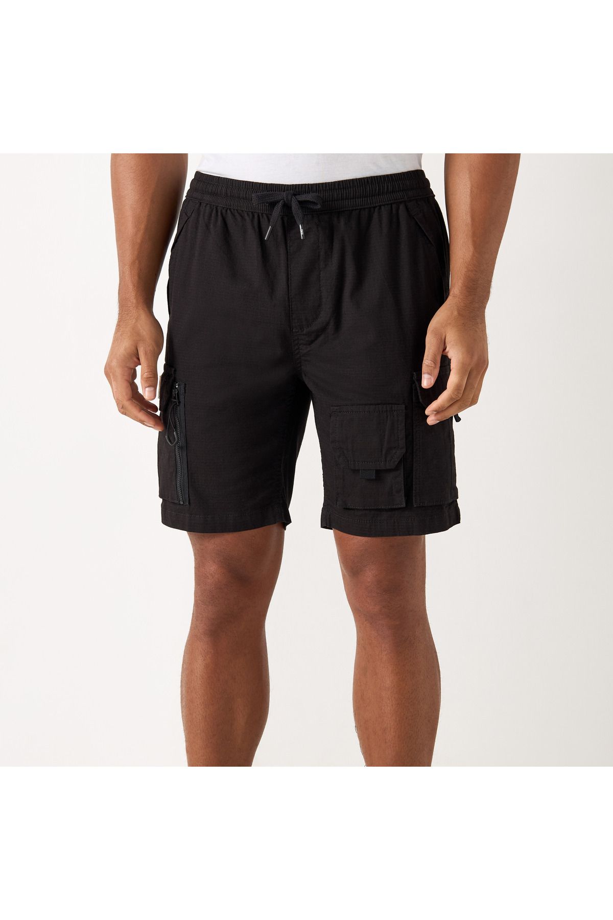 ECKO-Unltd Textured Flexi Waist Shorts With Cargo Pockets And Drawstring Closure 1