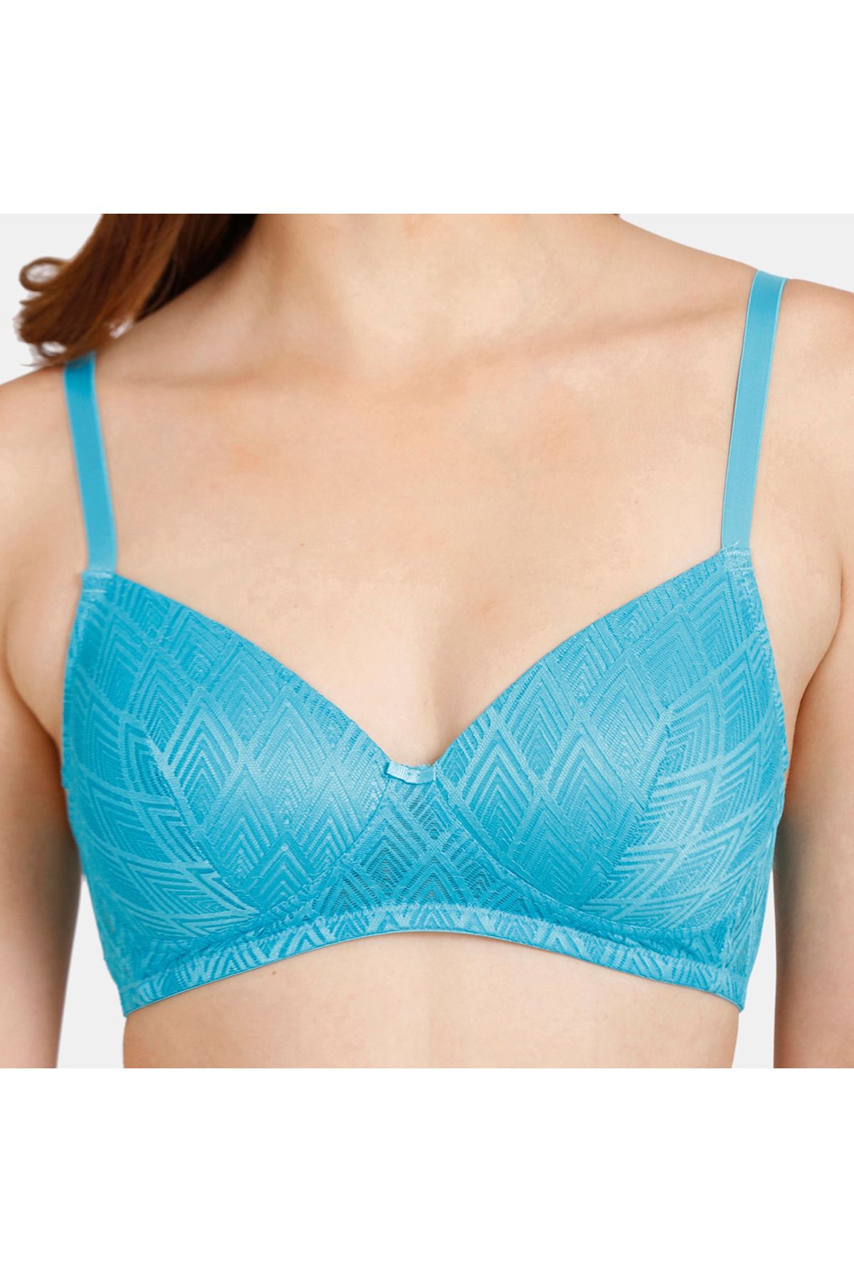Zivame-Textured Padded Non-wired Bra With Hook And Eye Closure 4