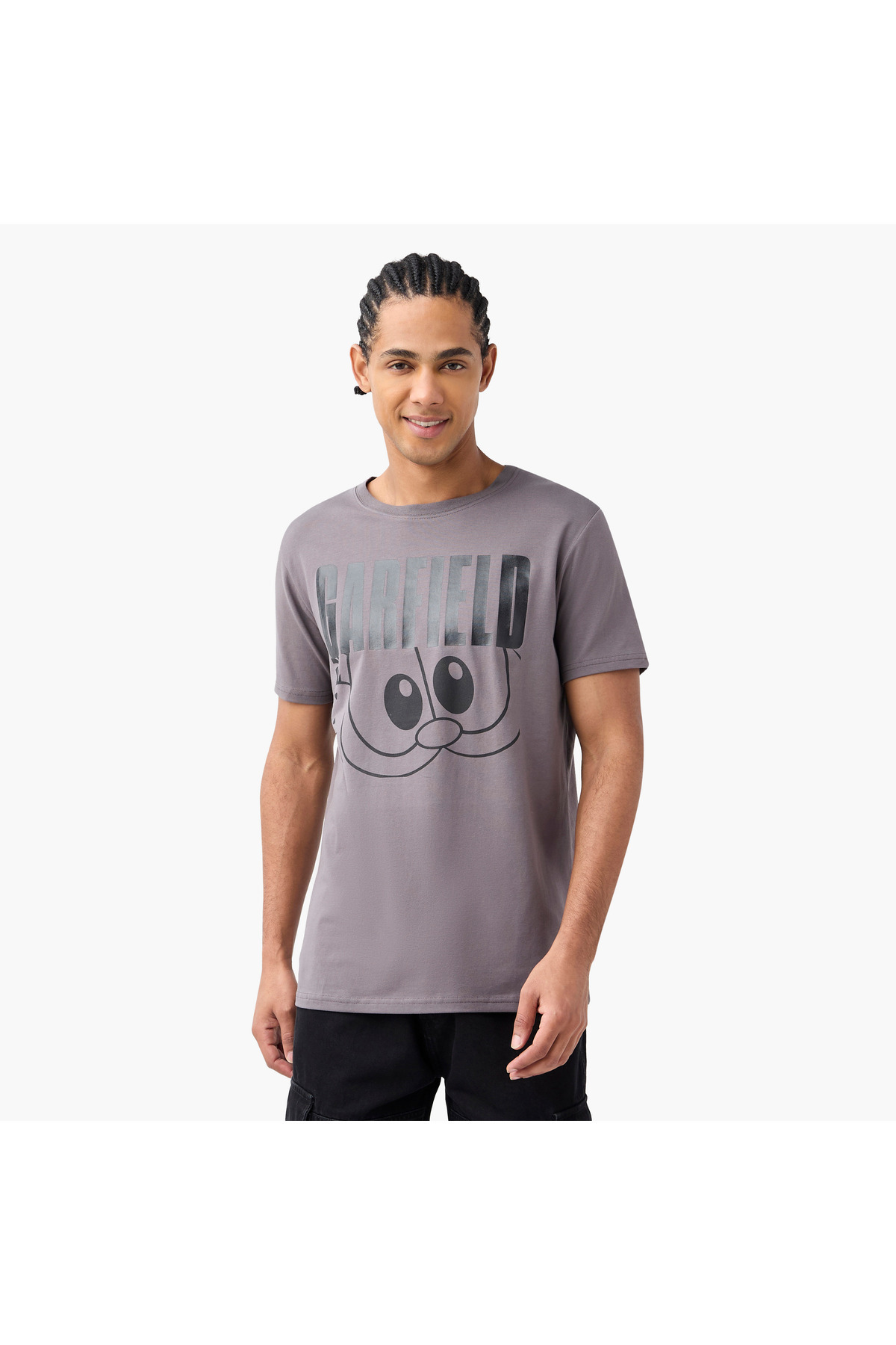 SP Characters-Garfield Print Crew Neck T-shirt With Short Sleeves 2