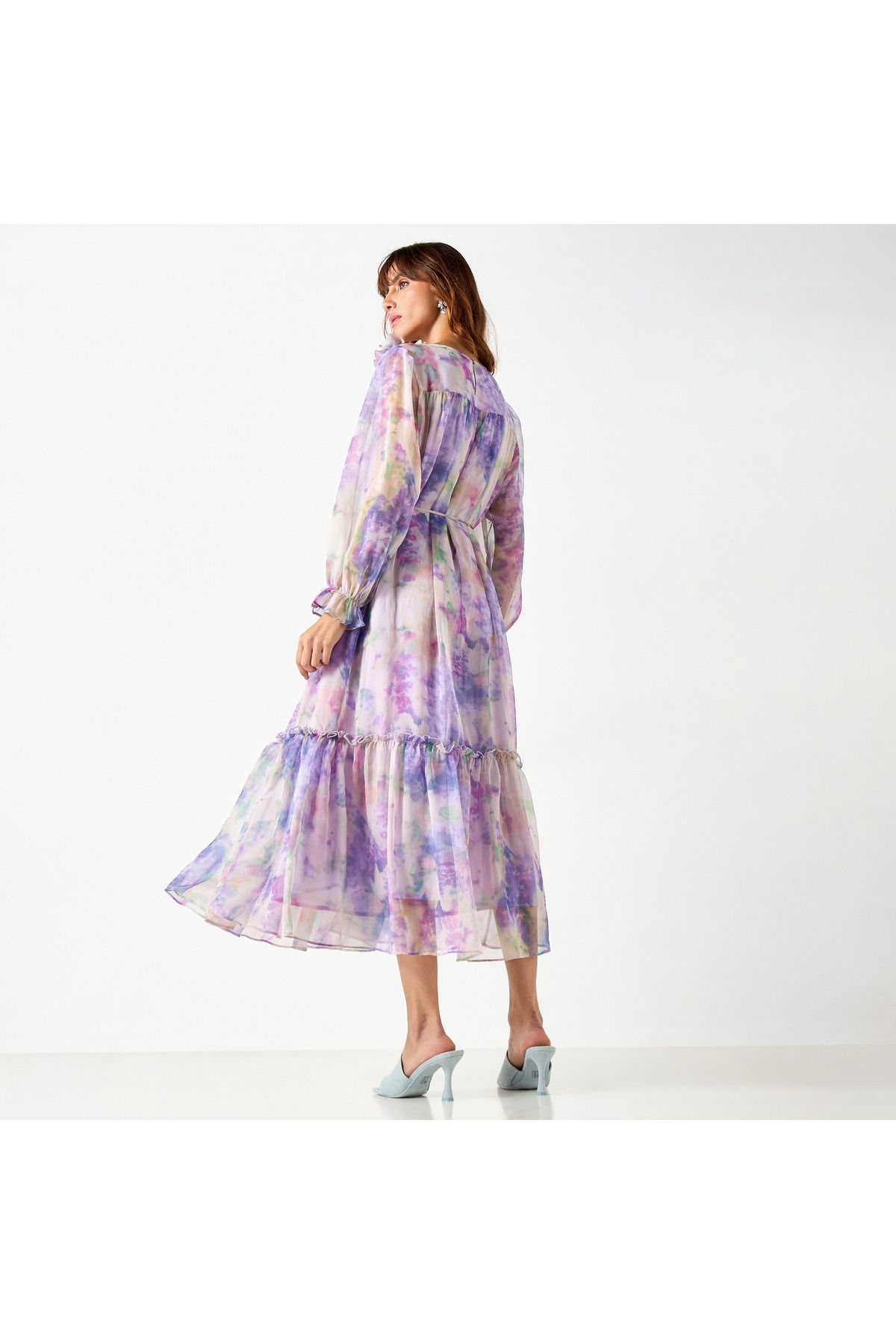 2Xtremz-All-over Print Dress With Volume Sleeves And Tie-up Belt 3