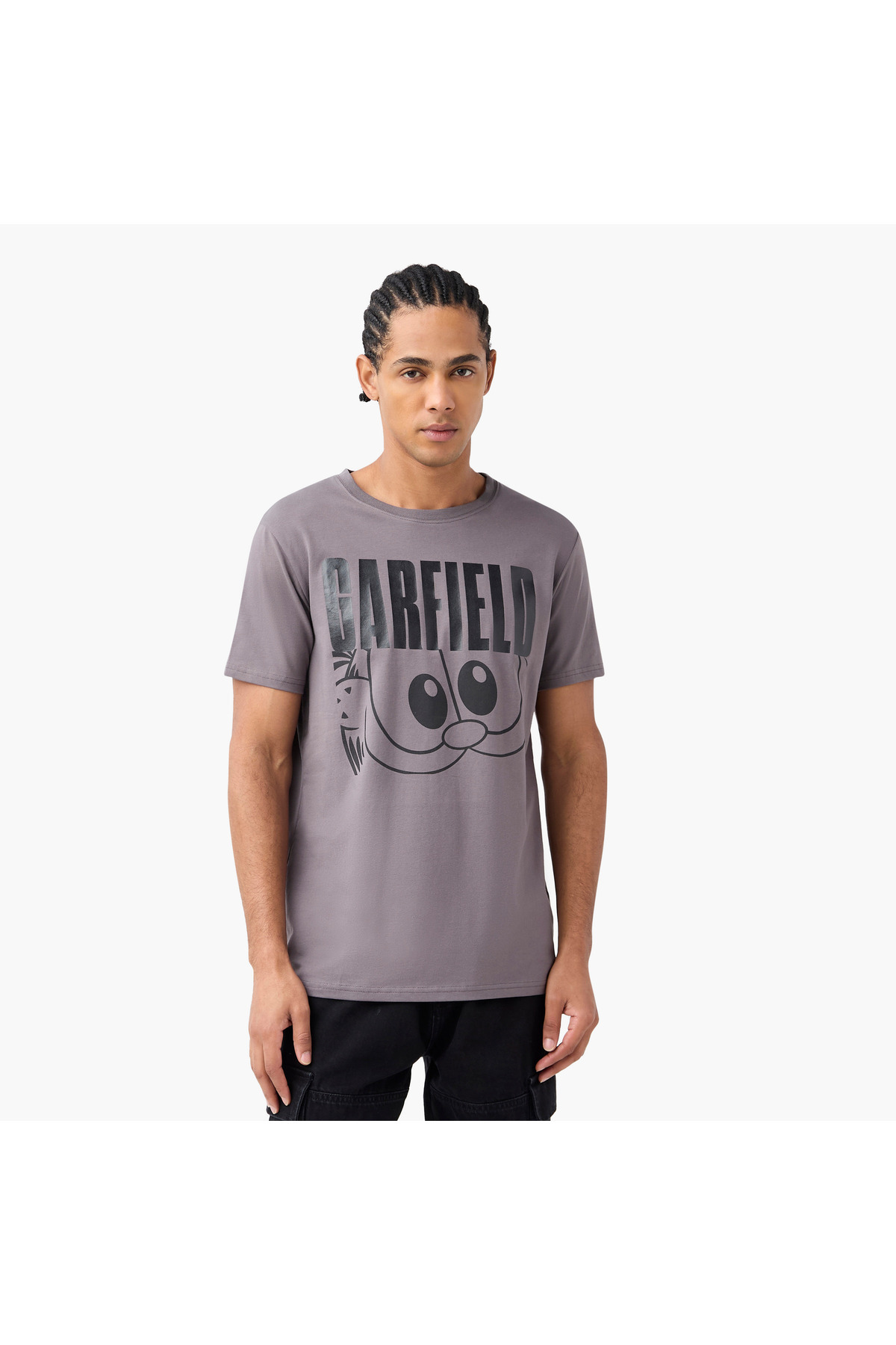 SP Characters-Garfield Print Crew Neck T-shirt With Short Sleeves 1