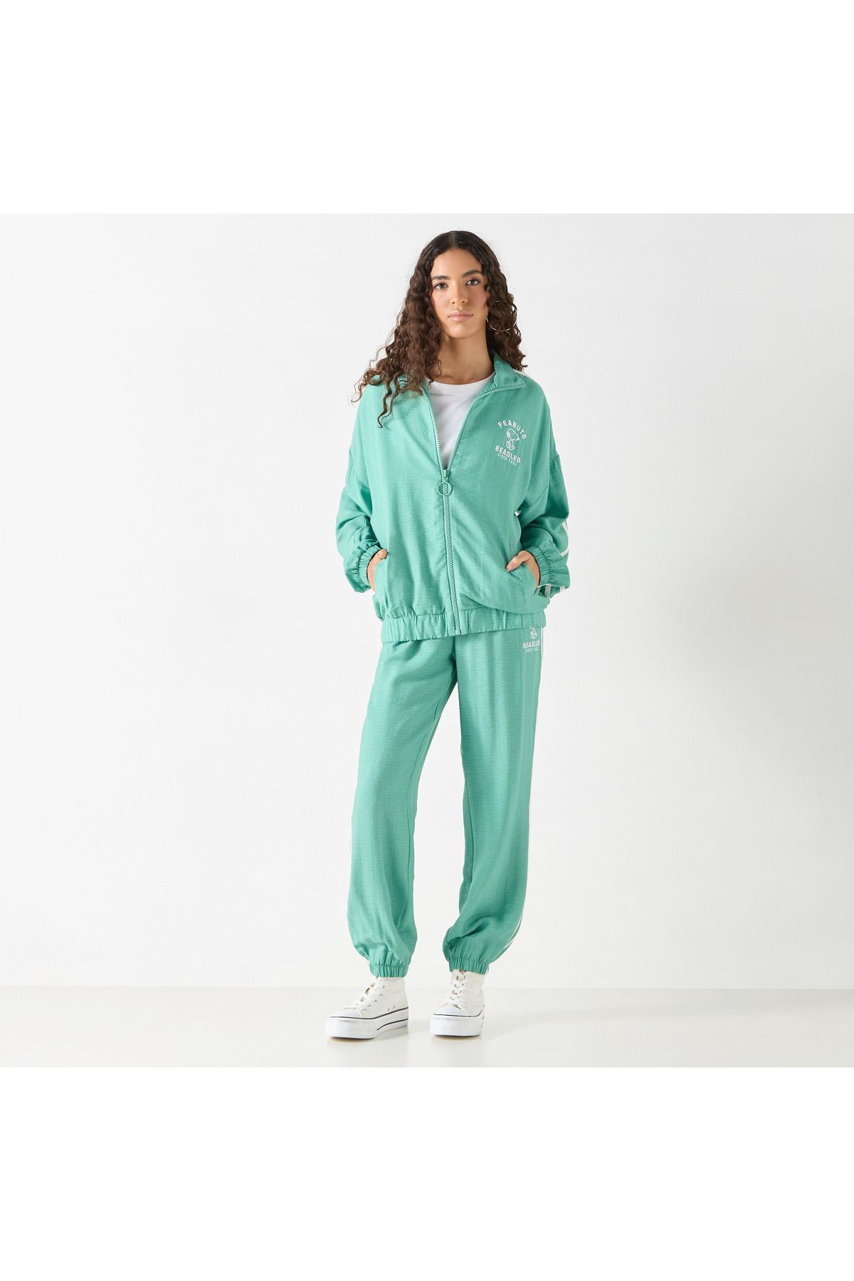 SP Characters-Peanuts Print Bomber Jacket With Long Sleeves And Zip Closure 2