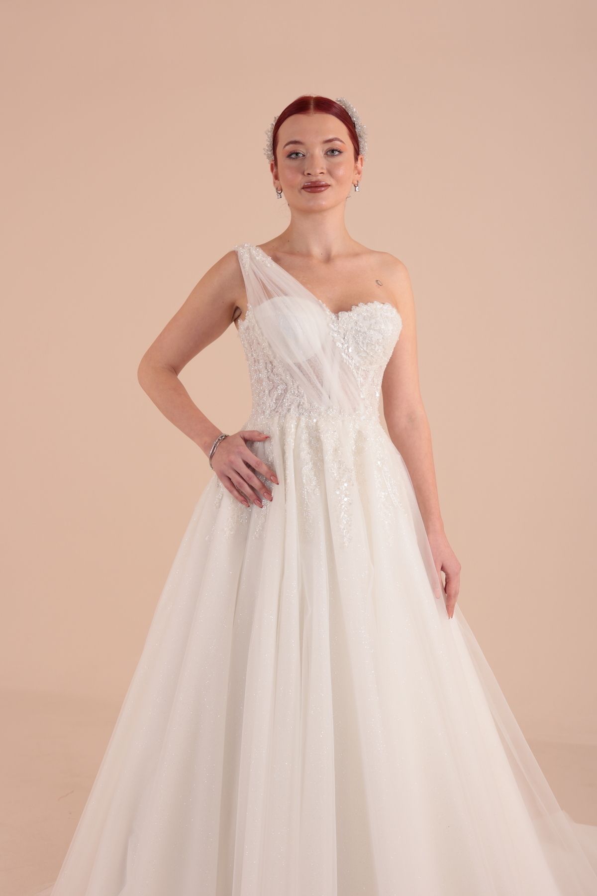 berissima bride-One Shoulder Sheer Helen Wedding Dress 1