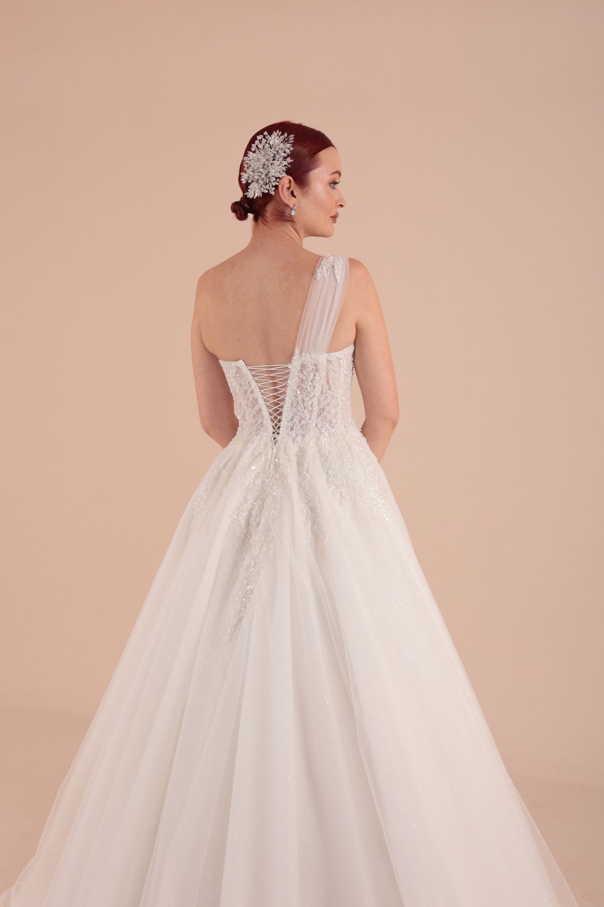berissima bride-One Shoulder Sheer Helen Wedding Dress 6