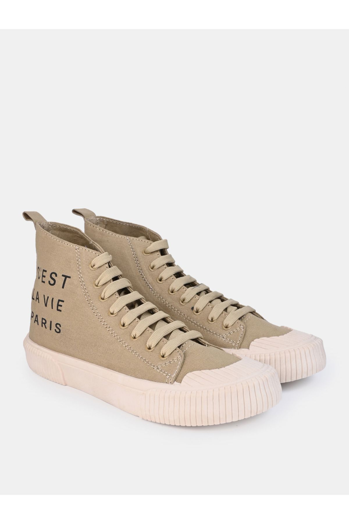 Styli-High Top Slogan Print Casual Canvas Shoes 2
