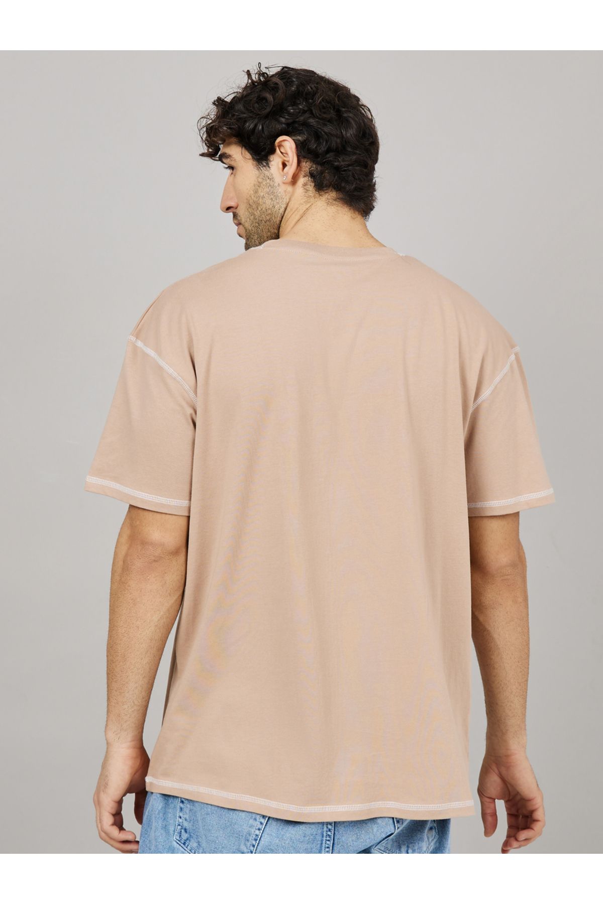 Styli-Contrast Stitch Compact Jersey Oversized T-Shirt 5