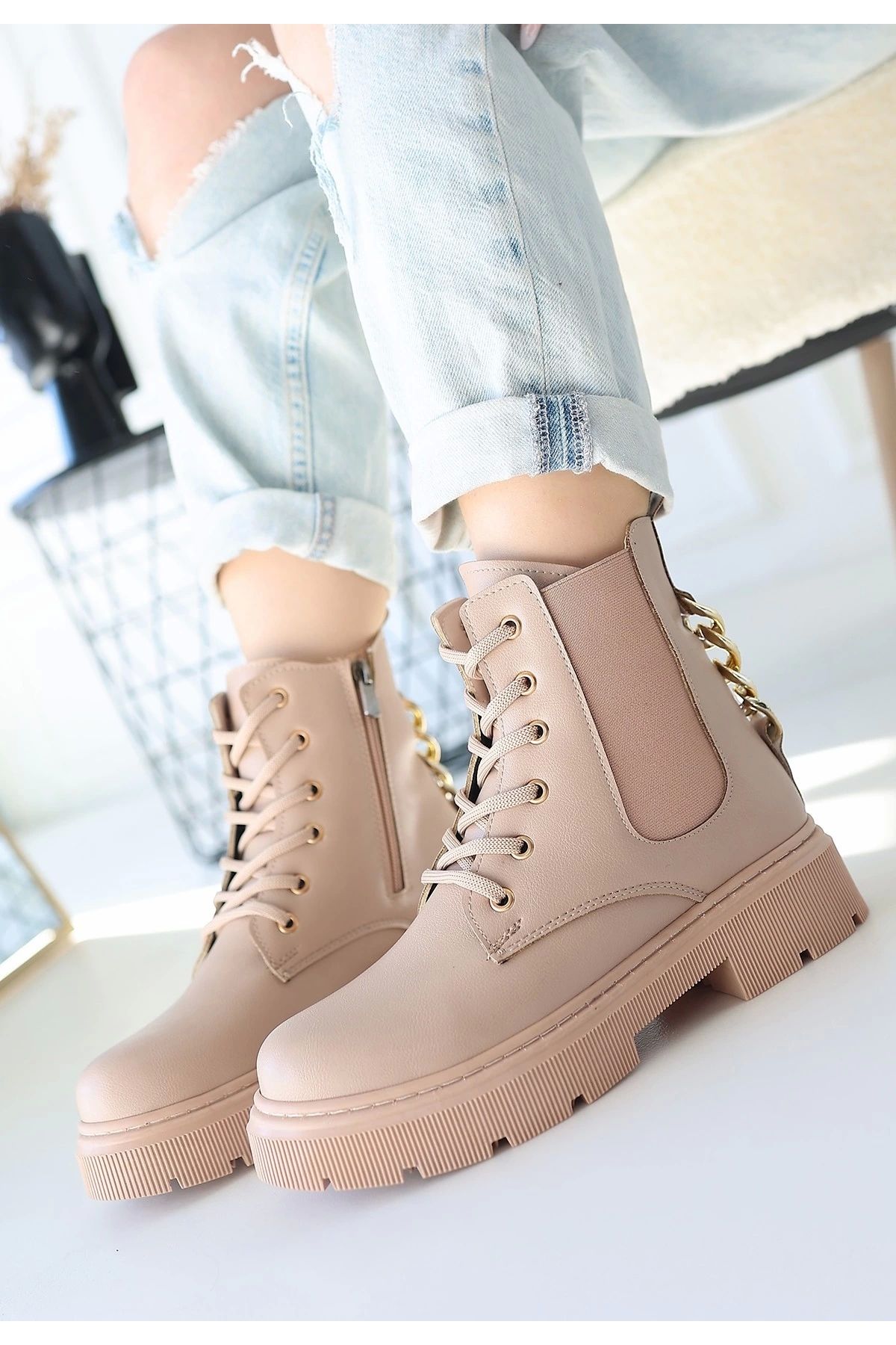 Mode Cool-Harte Nude Skin Lace up Boots 2