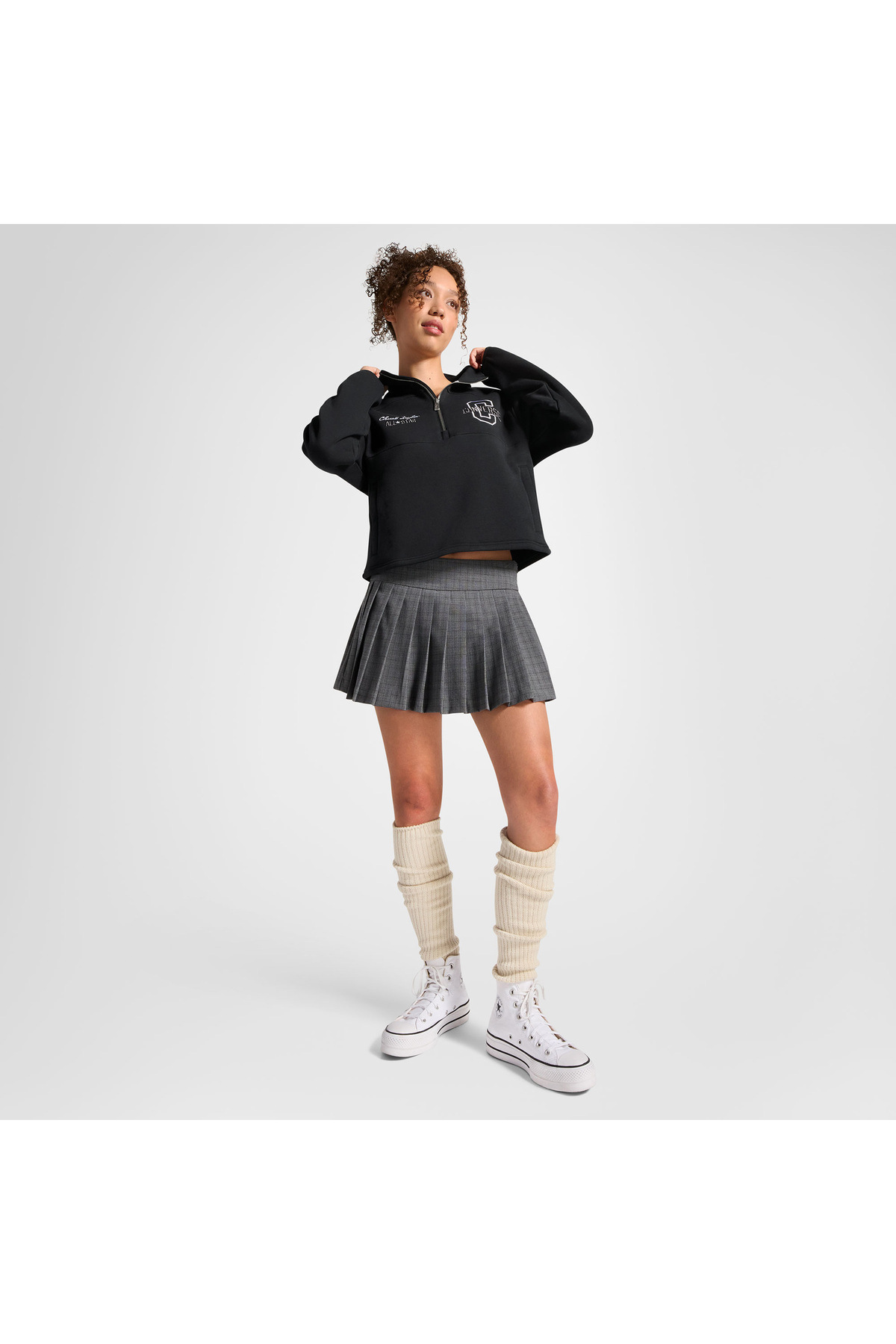 Converse Classic Kadın Yarım Fermuarlı Siyah Sweatshirt görsel 2