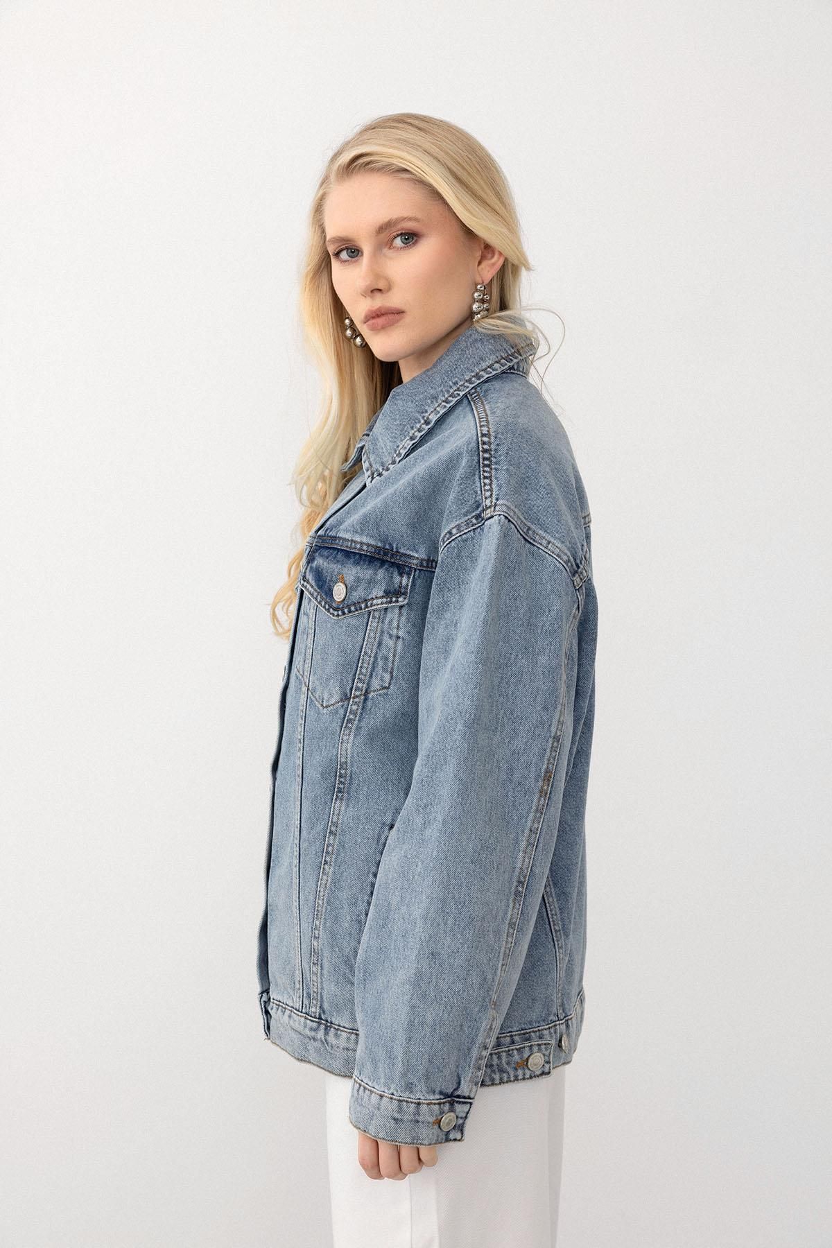 Olcay-8253 Model Oversize Denim Jacket Mahallevi Deniz Blue 5