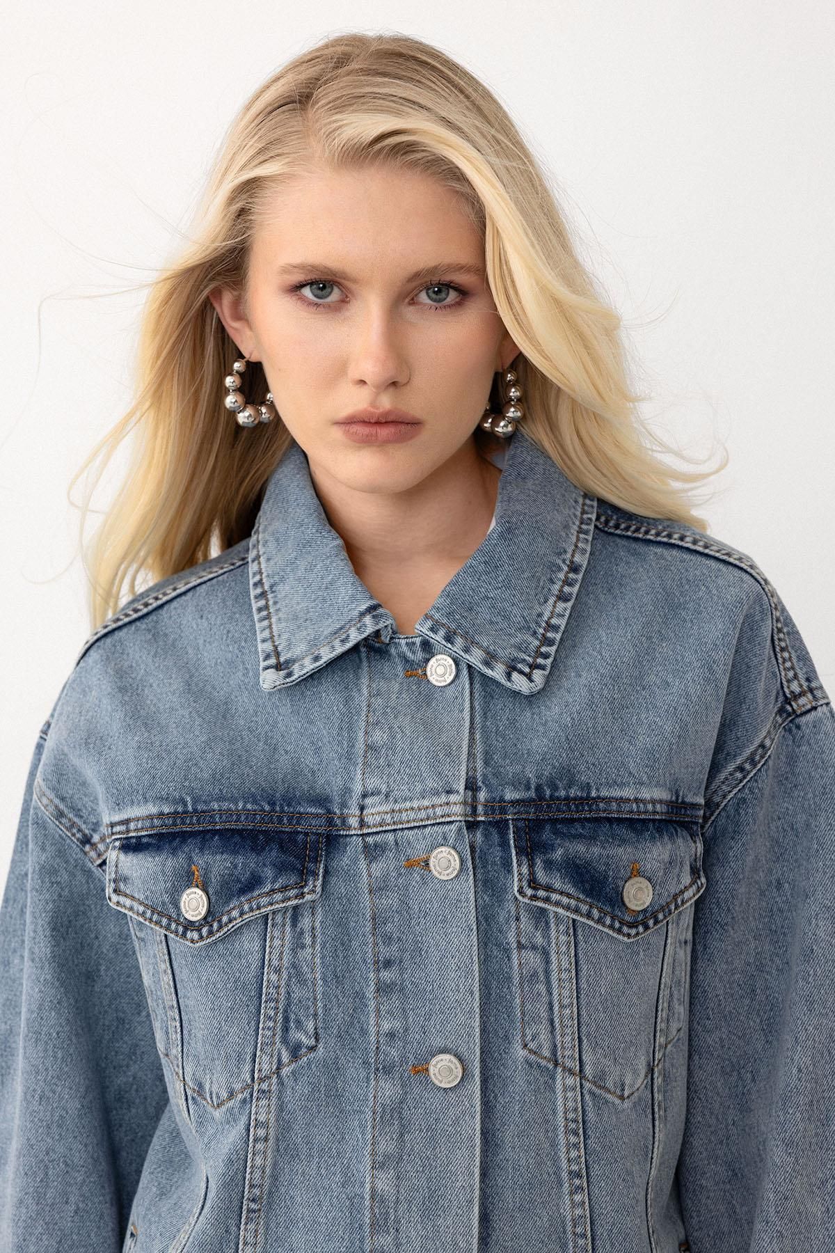 Olcay-8253 Model Oversize Denim Jacket Mahallevi Deniz Blue 4