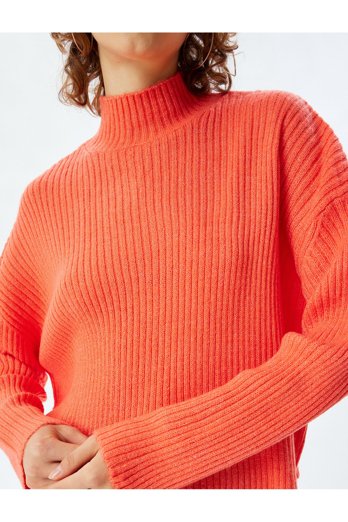 Koton-Knitwear Oversize Sweater - Stand Collar, Long Sleeve, Textured 5