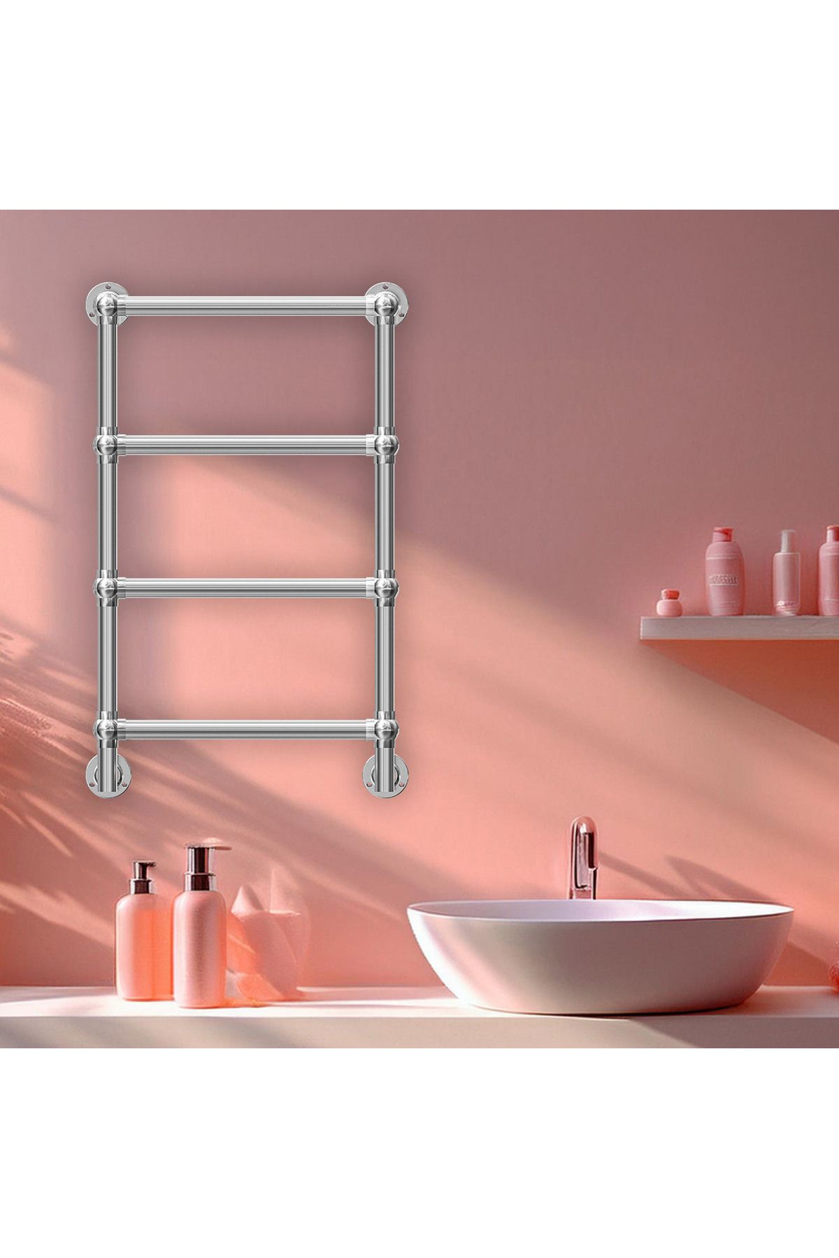 Hammam 768x468mm 200 W Paslanmaz Çelik Elektrikli Havlupan Parlak Bianca Gizli Bağlantılı On-Off Butonlu