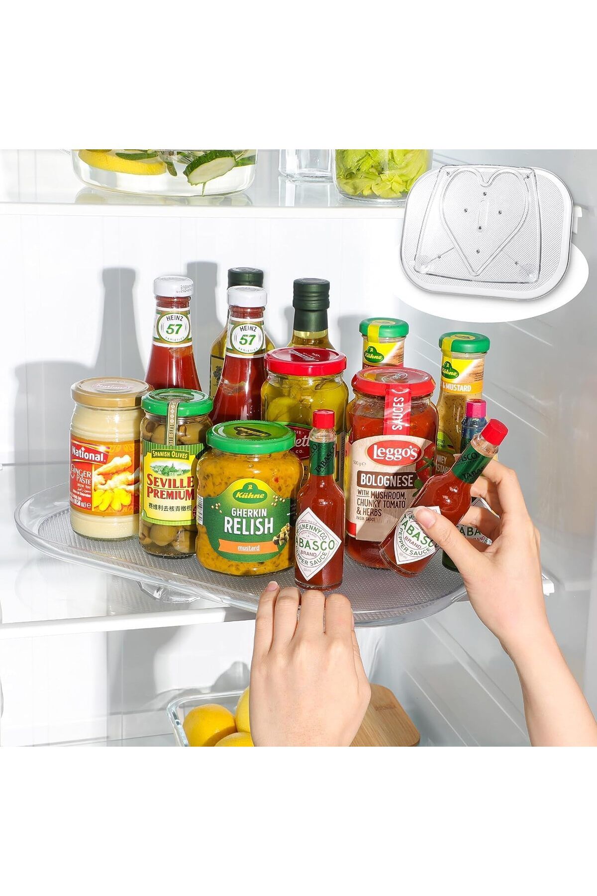 COOYA-Turntable Organizer for Refrigerator, 15.7'' x 11.8'' Clear Fridge Storage 1