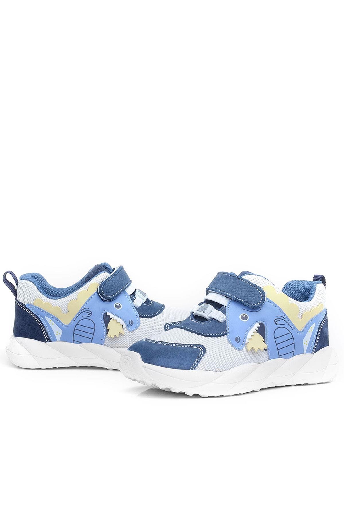 Rakerplus-Barefoot Genuine Leather Cream Navy Blue Dinosaur Velcro Children's Sports Shoes 8