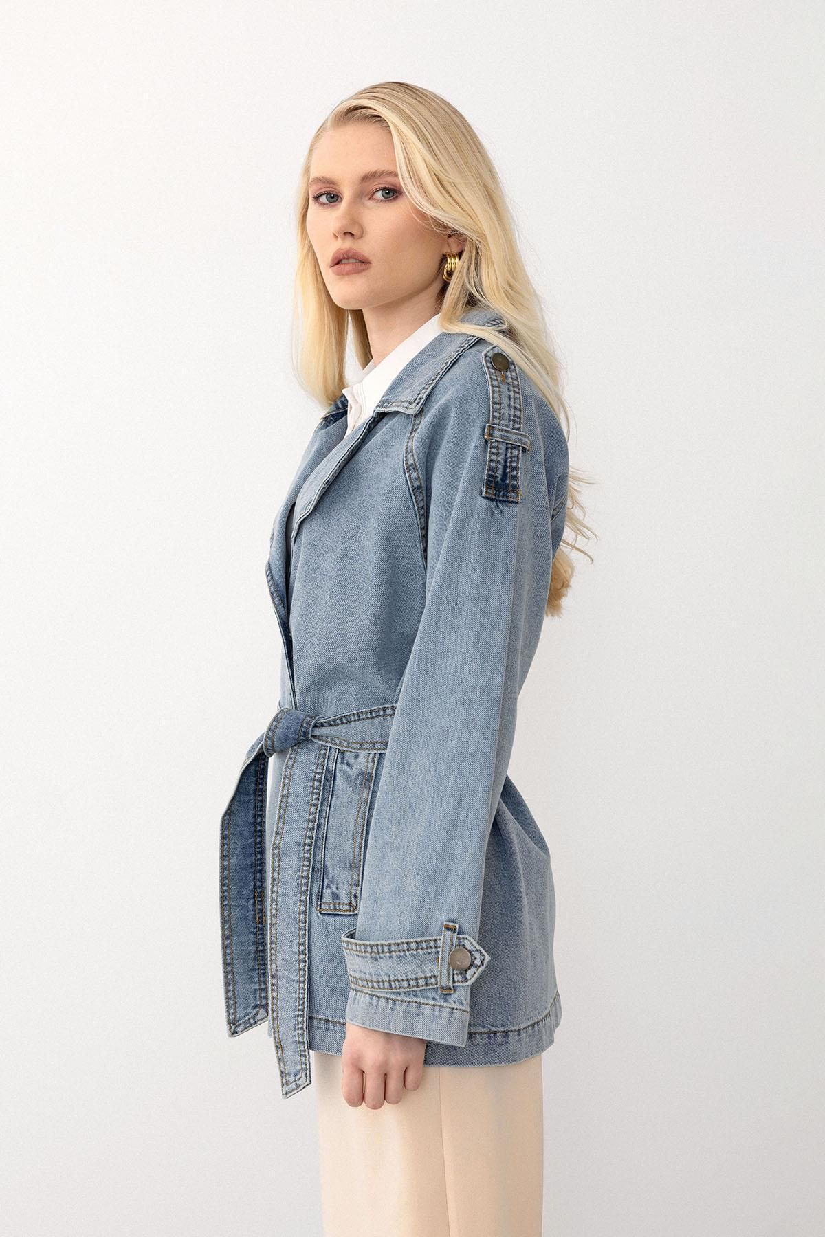 Olcay-Epaulet Detailed Oversize Denim Jacket Blue 8251 6