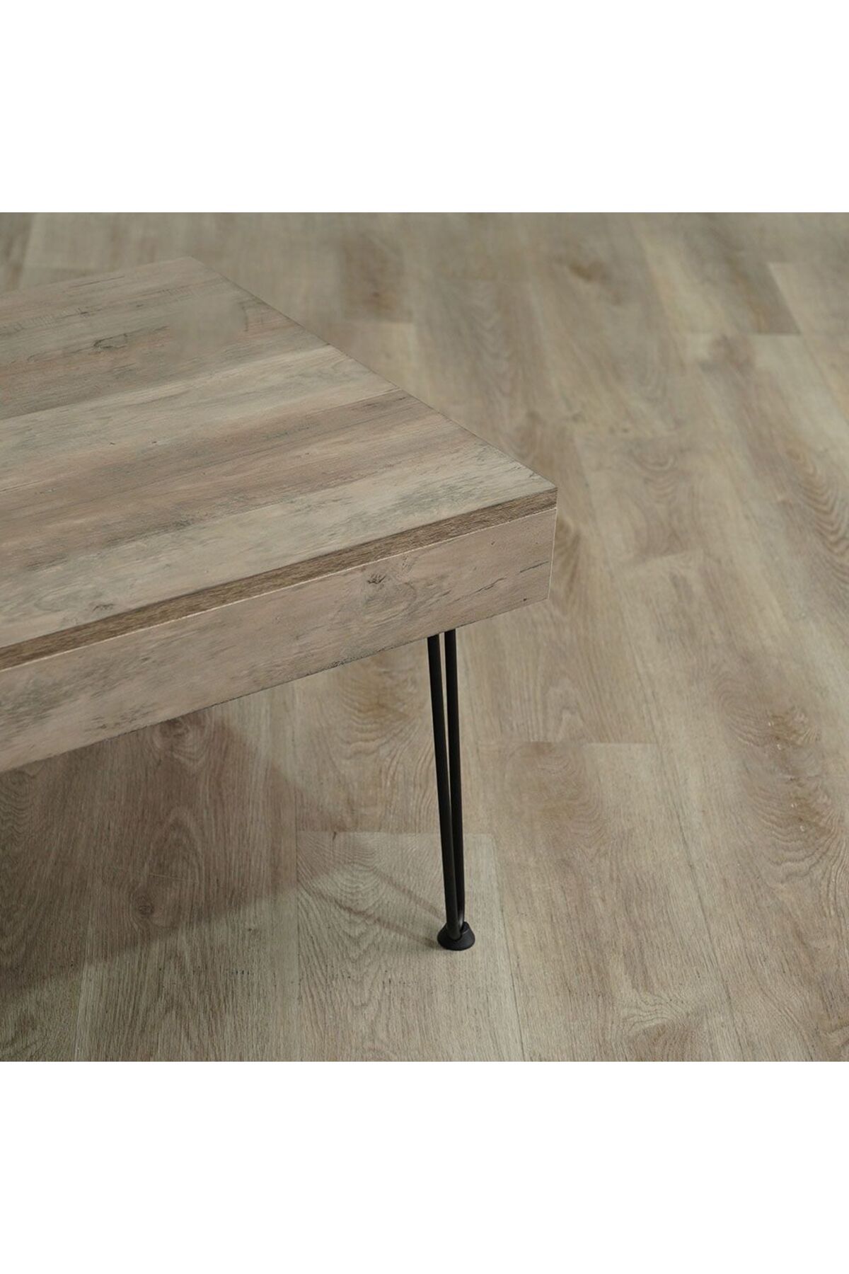 Danube Home-طاولة قهوة فيديا + طاولتان جانبيتان مجموعة من 3 قطع طول 110 × عرض 55 × ارتفاع 45 سم - خشب البلوط/الأسود 7