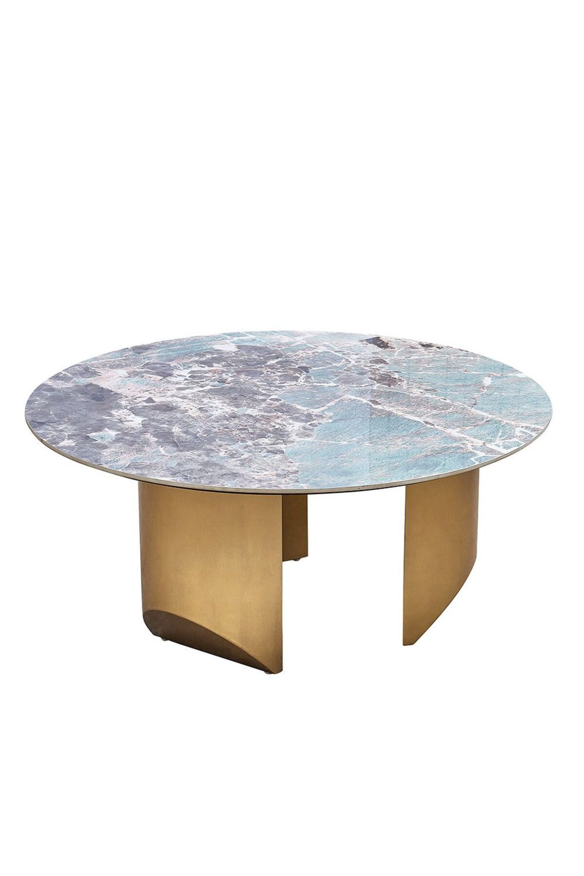 Danube Home-Conley Sintered Stone Round Coffee Table  L100xW100xH45cm - Green/Gold 4
