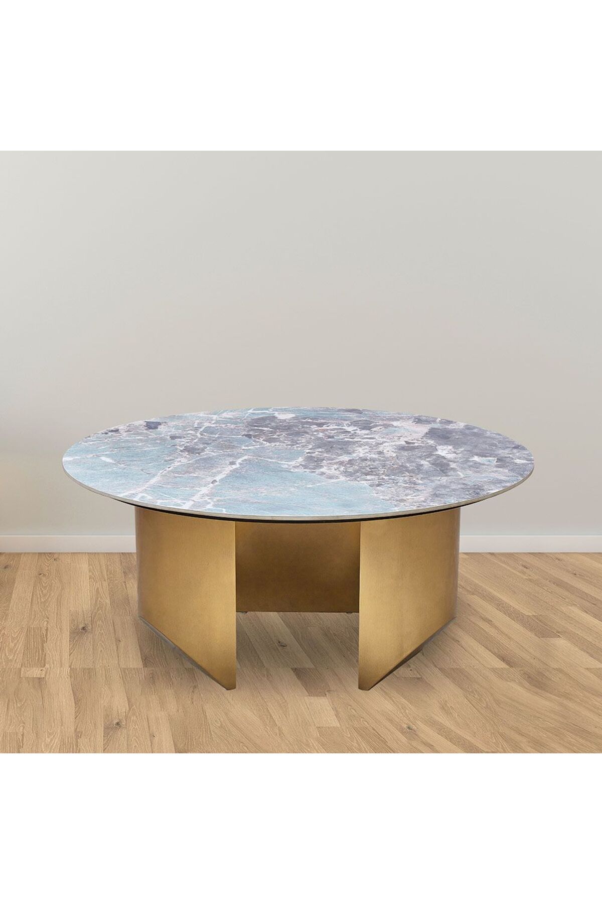 Danube Home-Conley Sintered Stone Round Coffee Table  L100xW100xH45cm - Green/Gold 1