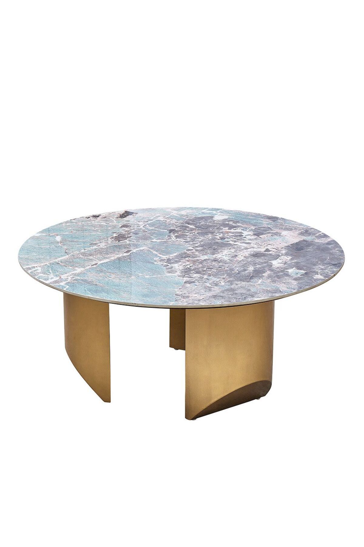 Danube Home-Conley Sintered Stone Round Coffee Table  L100xW100xH45cm - Green/Gold 5