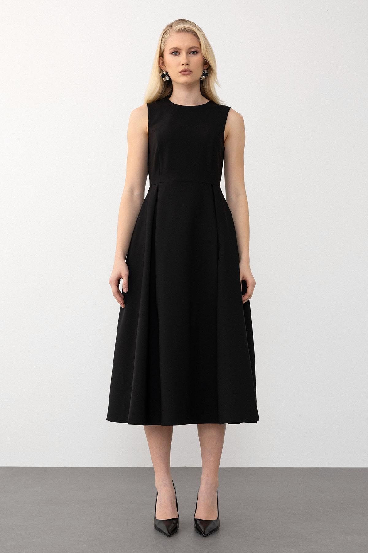 Olcay-Pile Stitch Detailed Midi Dress Black 9284-E 1