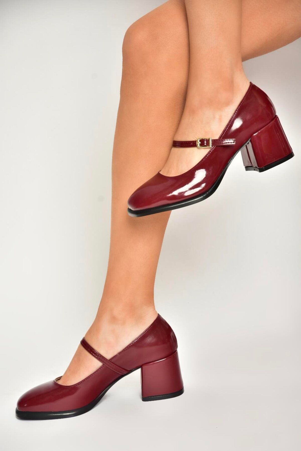 Fox Shoes-U 518422008   Burgundy Patent Leather Thick Heeled Women's Shoes 4