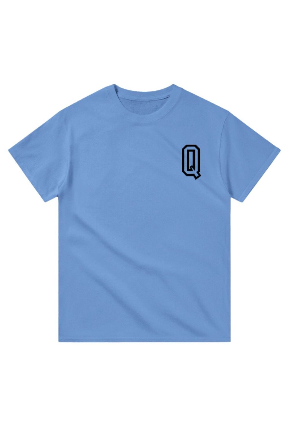 Cooqpoo-Letter Q Printed Xs-S-M-L-Xl-2Xl Size Women Men Unisex Cotton Turquoise Tshirt 1