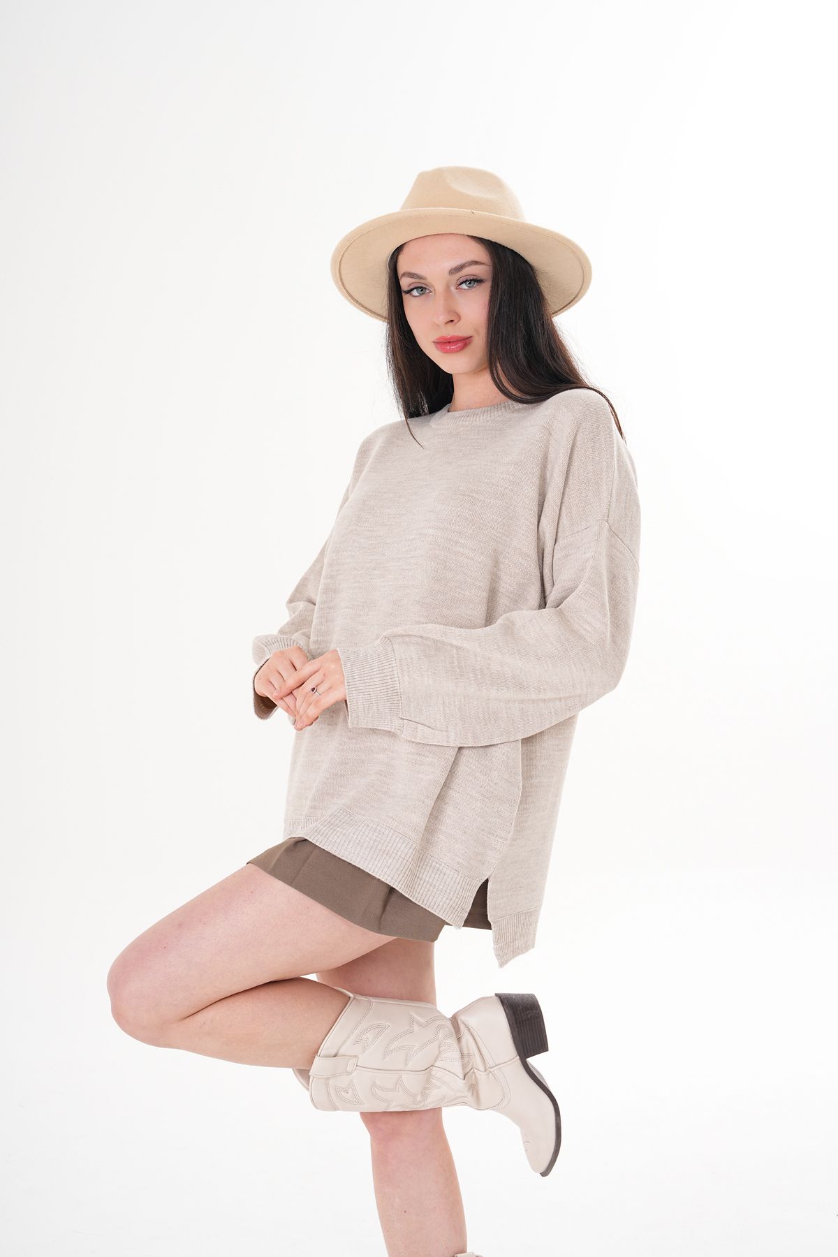 GND-Crew Neck Slit Detailed Ayla Model Sweater 6